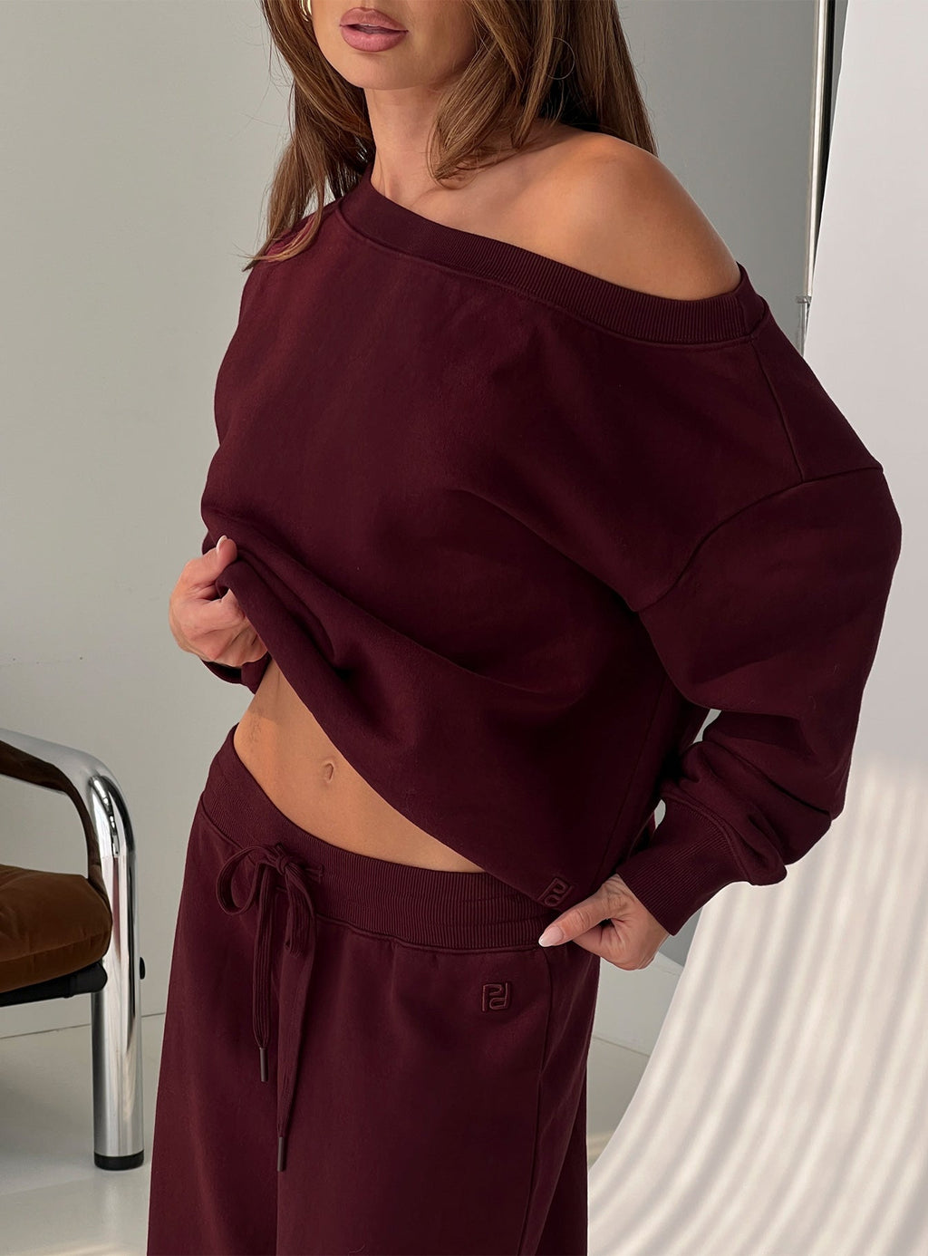 Wellness Off the Shoulder Sweatshirt Currant
