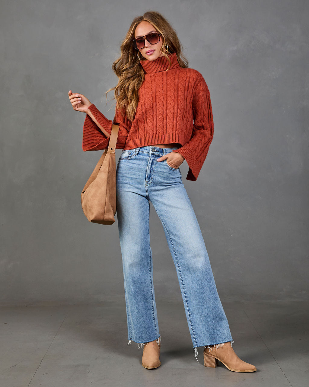 Amal Cable Knit Turtleneck Sweater