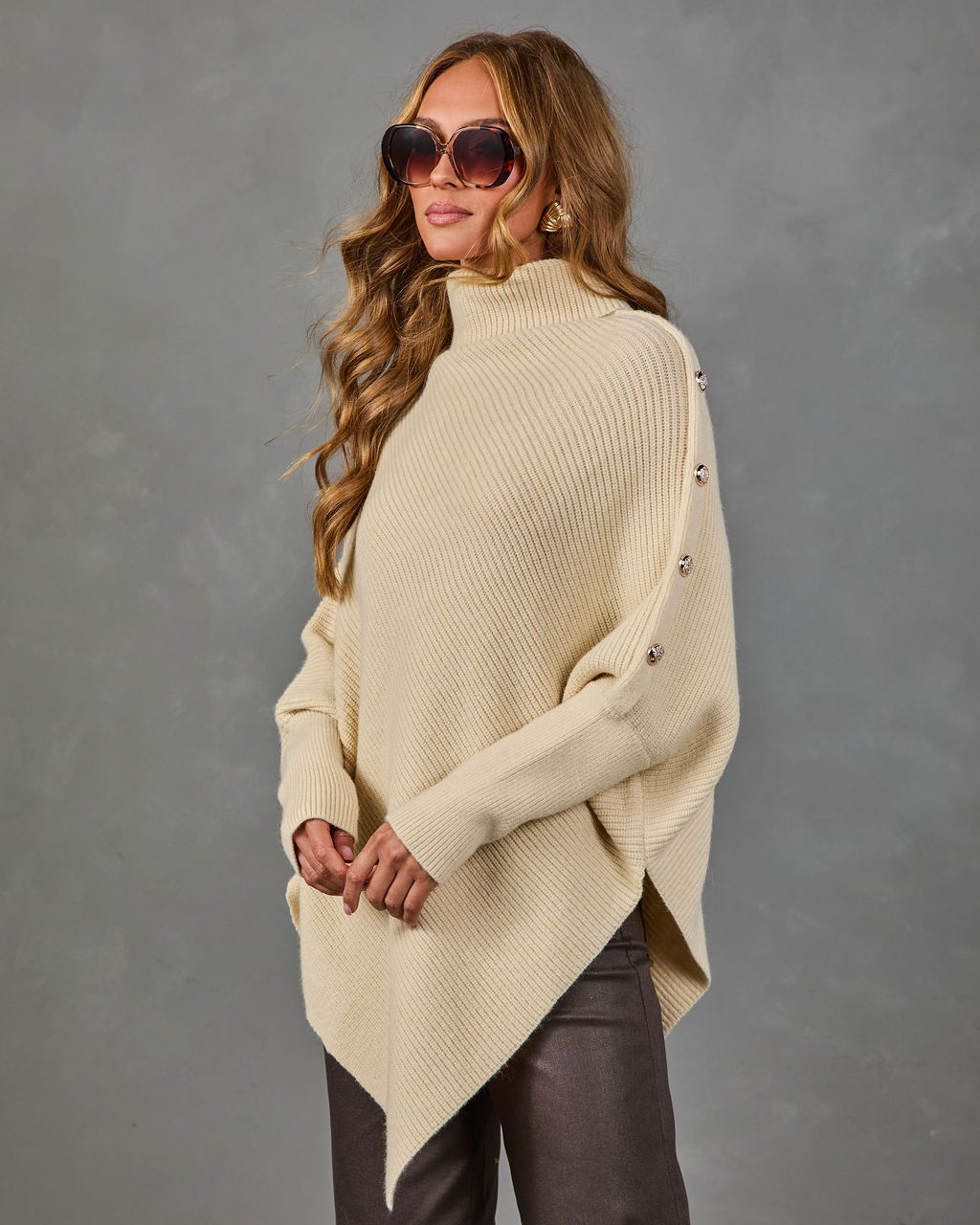 Tender Solace Knit Turtleneck Asymmetric Hem Sweater
