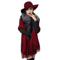Fashion Cashmere Shawl with Big Fox Collar Natural Fur Poncho 15727