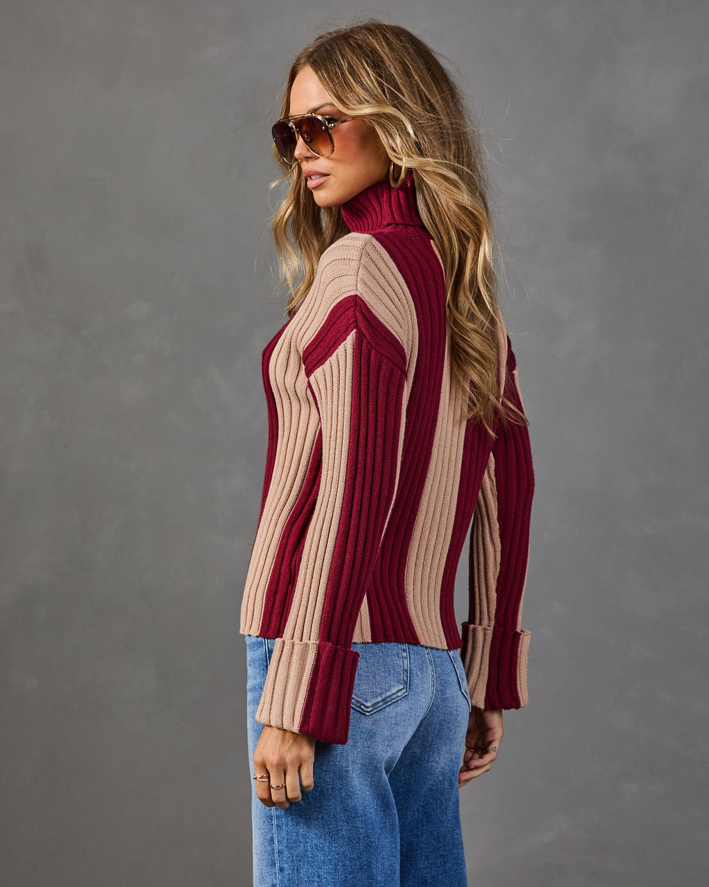 Nomi Contrast Striped Turtleneck Sweater