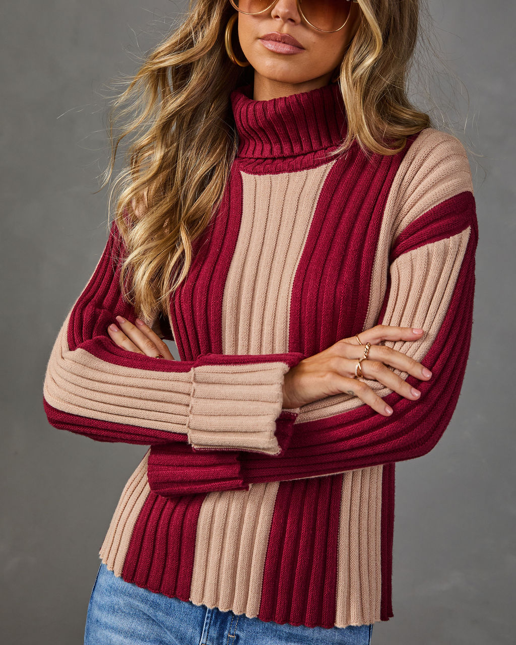 Nomi Contrast Striped Turtleneck Sweater