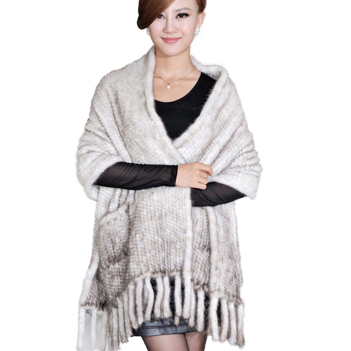 Handmade Knitted Mink Fur Scarf Women Real Mink Shawl Natural Color Fur Scarves 15702