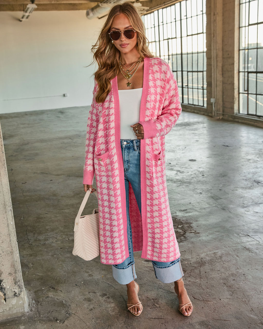 Chill Edit Houndstooth Longline Cardigan
