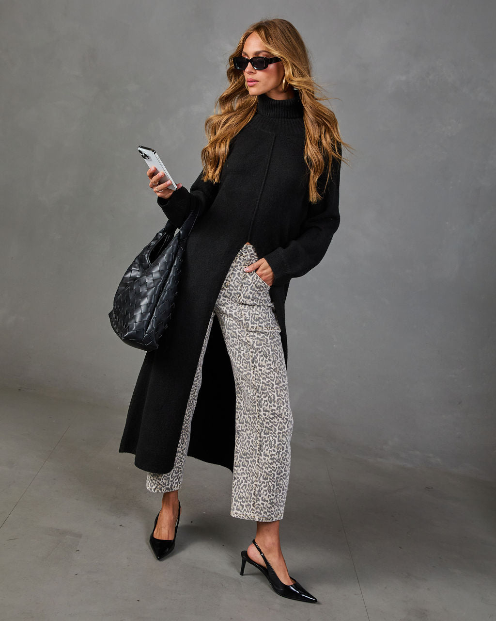 Autumn Haven Knit Turtleneck Front Slit Duster Sweater