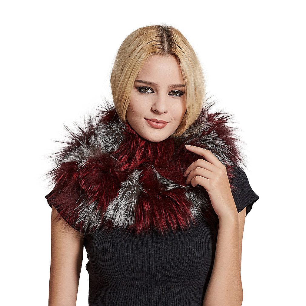 Fur Story FS17502 Womens Infinity Scarf for Winter Fox Fur Scarf Neck Warmer Fur Wrap Shawl