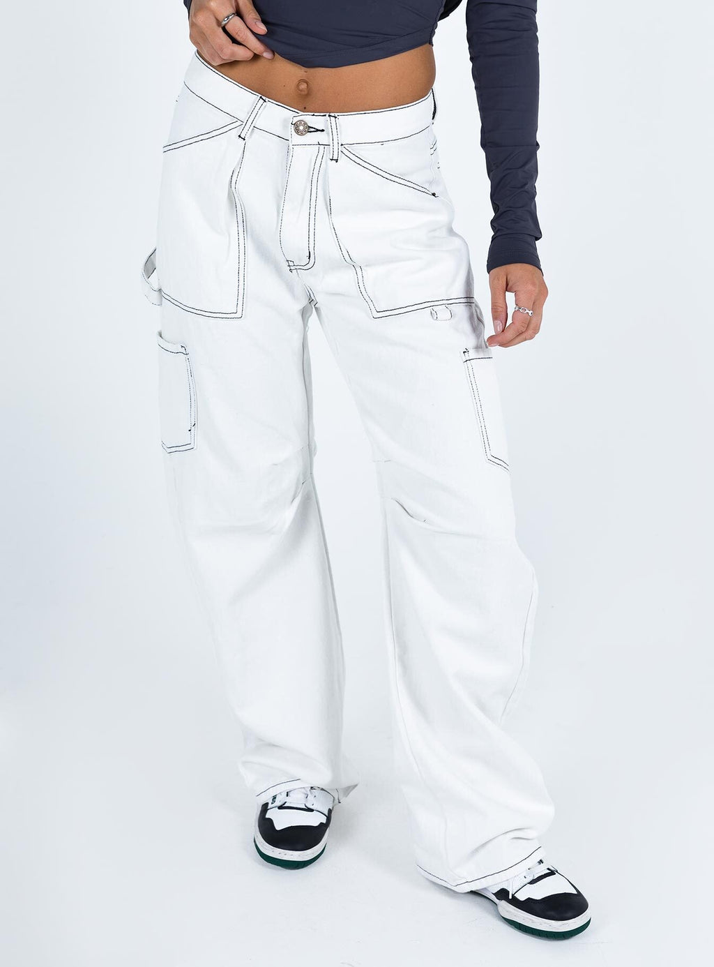 Miami Vice Mid Rise Straight Leg Cargo Pants White