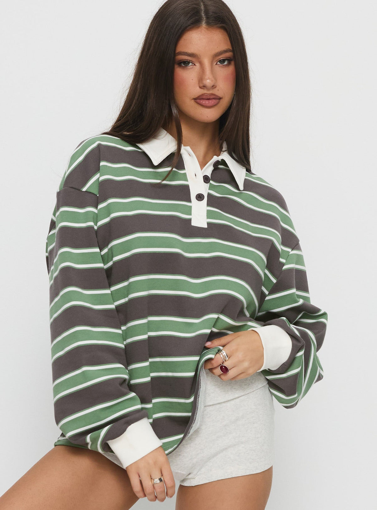 Tycen Polo Rugby Sweatshirt Green / Grey Stripe