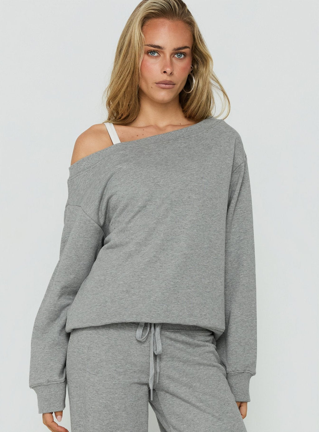 Wellness Off The Shoulder Sweatshirt Dark Grey Marle