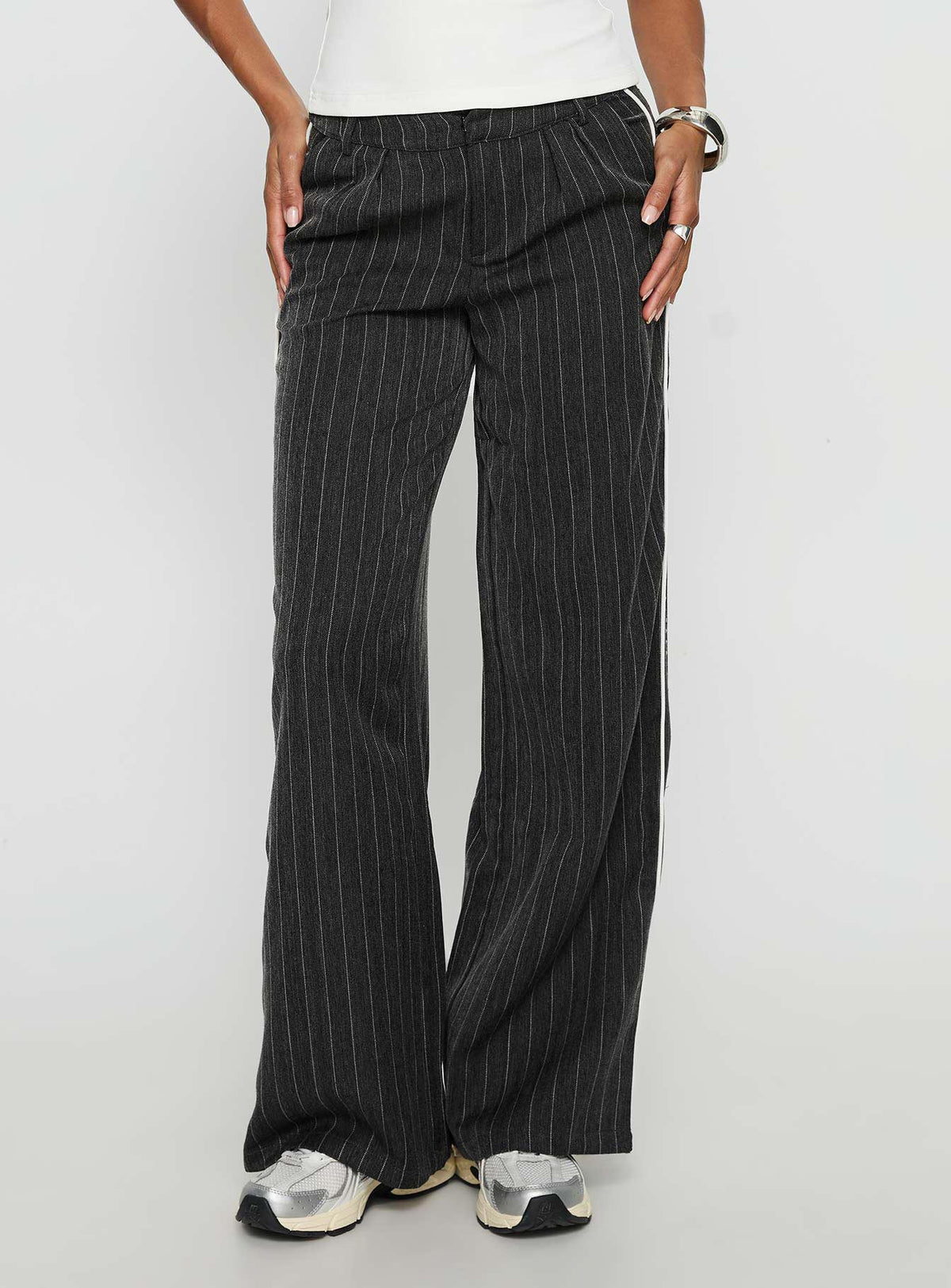 Knowla Pleated Trouser Pant Grey Pinstripe