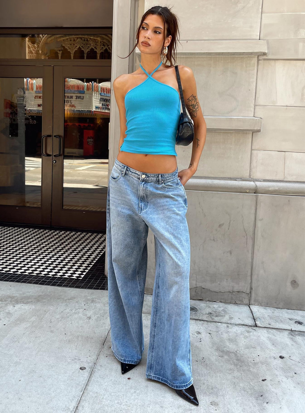 Naylor Mid Rise Wide Leg Jeans Light Wash Denim Light Blue Wash Tall