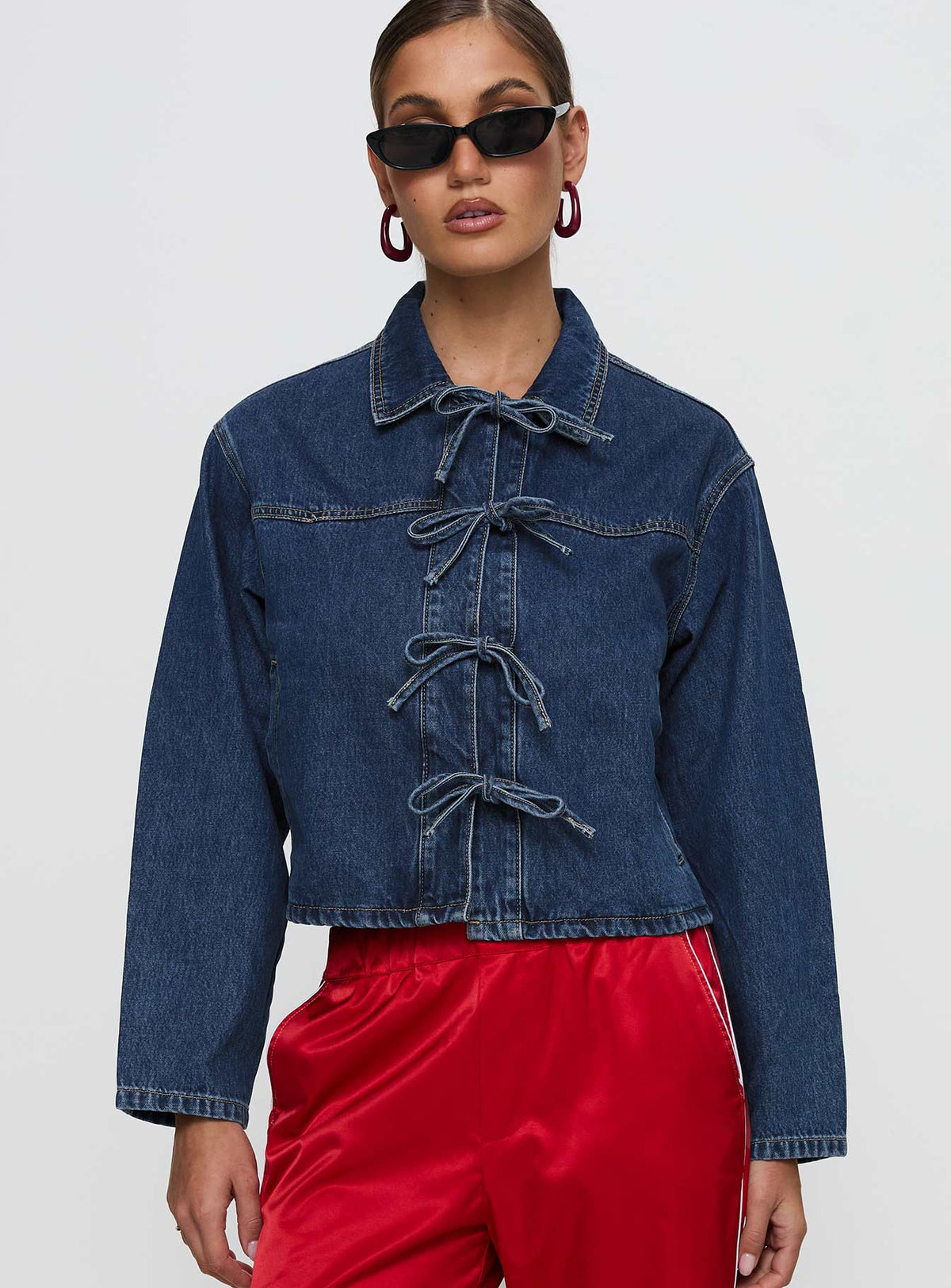 Good On You Bow Detail Jacket Blue Denim
