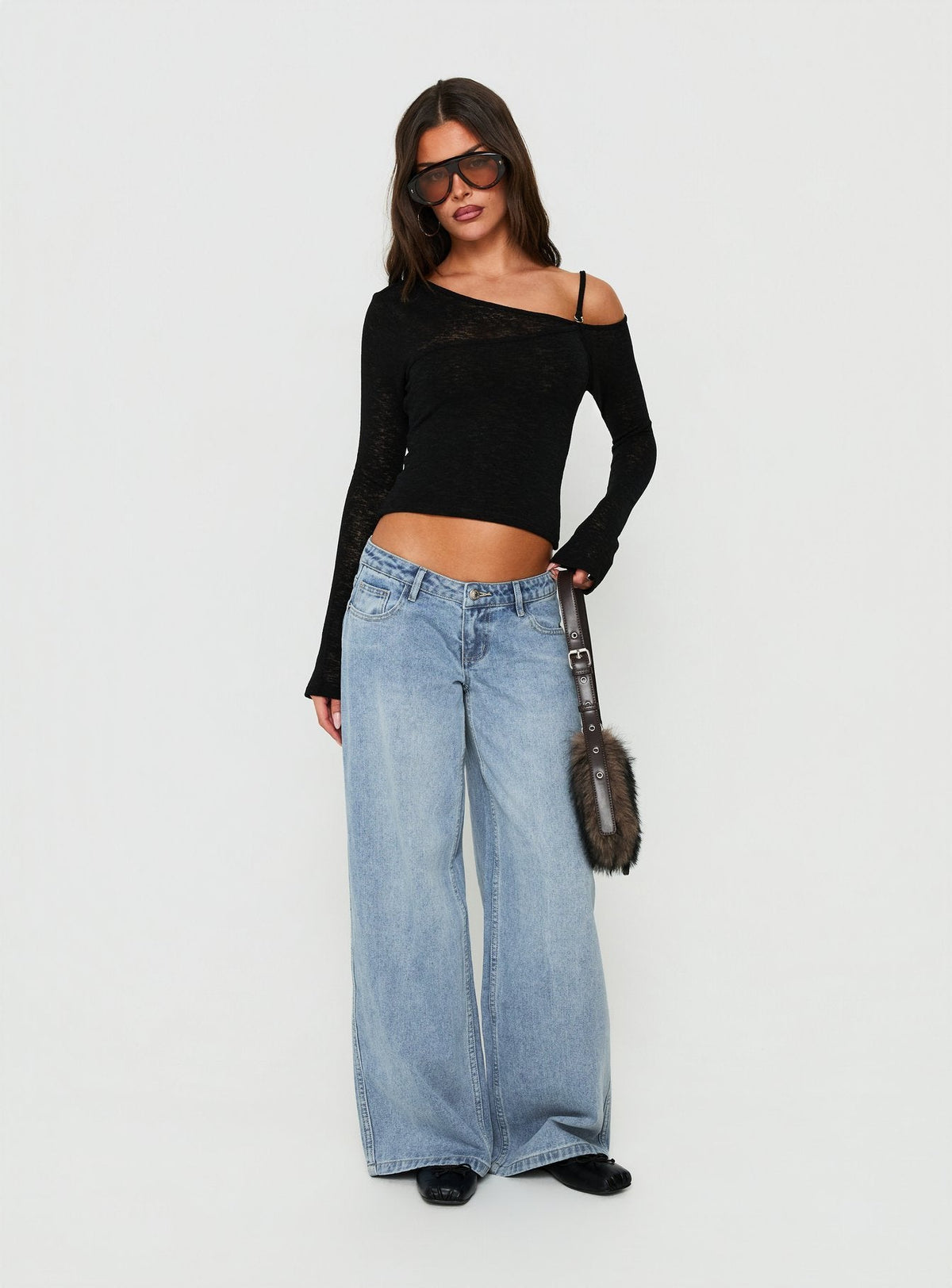 Picco Ultra Low Rise Wide Leg Jeans Light Blue Wash Petite