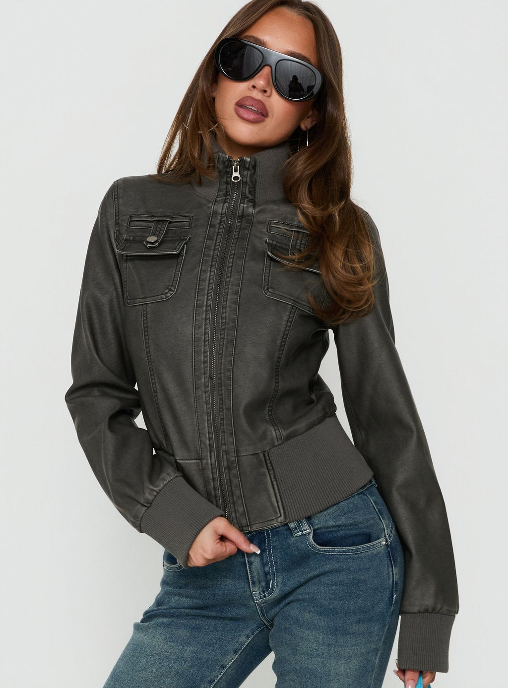 Marykate Funnel Neck Fitted Jacket Washed Black
