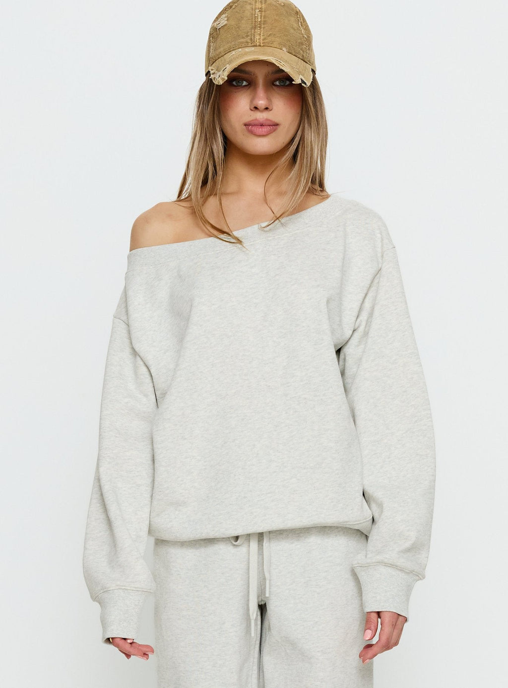 Wellness Off the Shoulder Sweatshirt Grey Marle