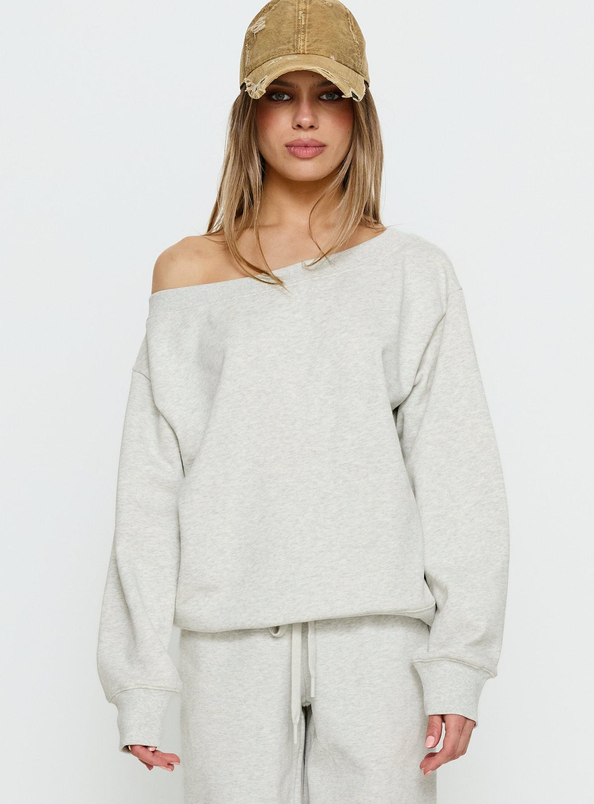 Wellness Off the Shoulder Sweatshirt Grey Marle