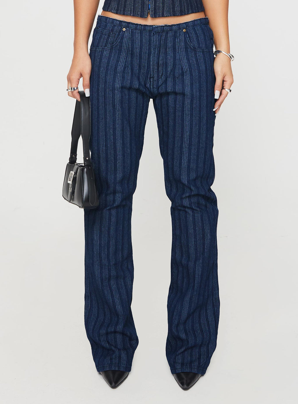 Charismatic Low Rise Flared Jeans Dark Pinstripe