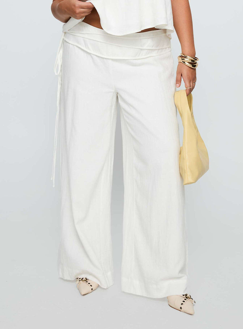 Silver Moon Linen Blend Tie Pants White Curve