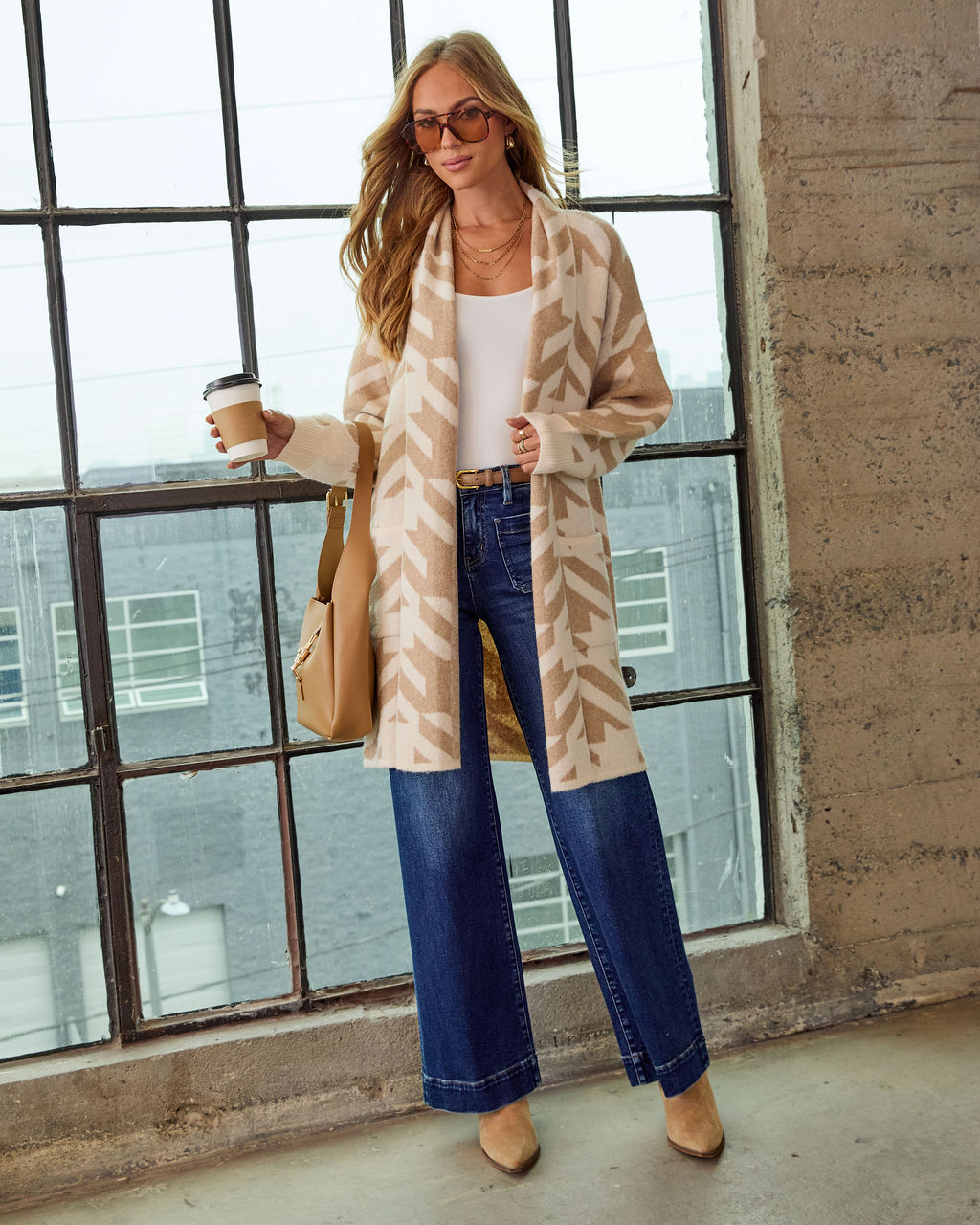 Caelis Knit Houndstooth Cardigan