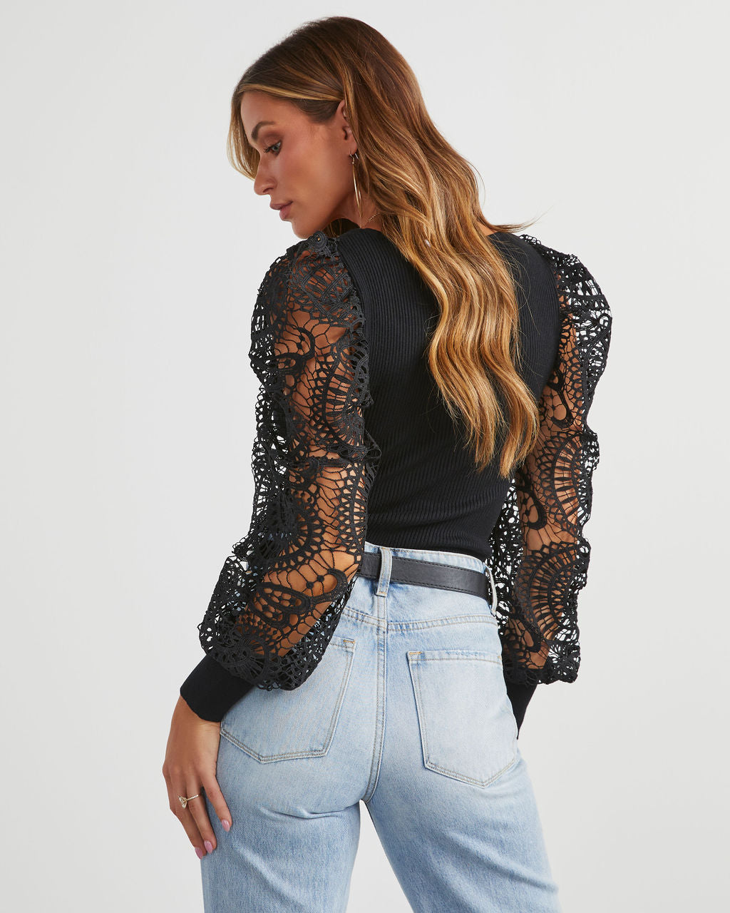 Sophia Crochet Sleeve Sweater Top