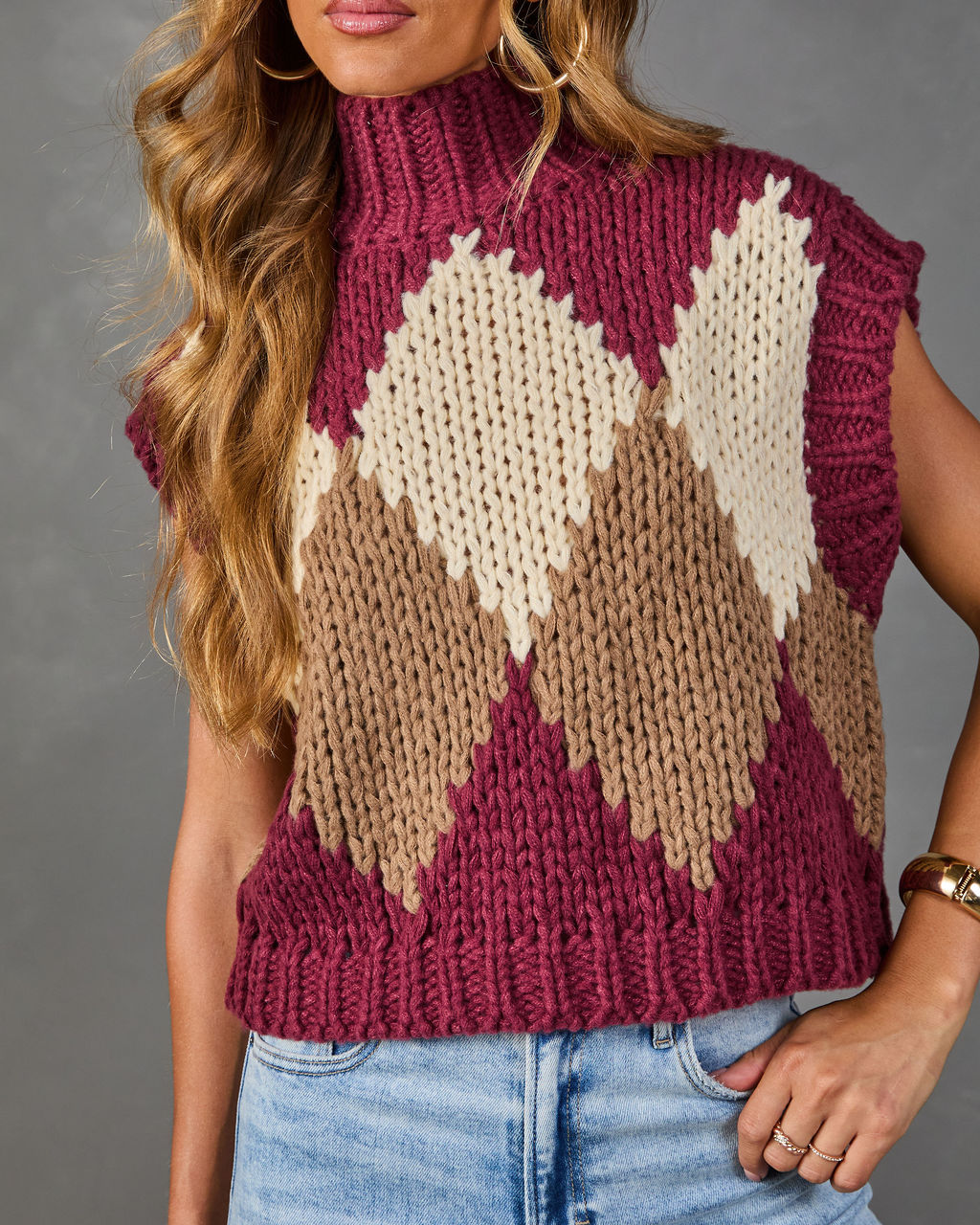 Levvey Turtleneck Argyle Print Sweater