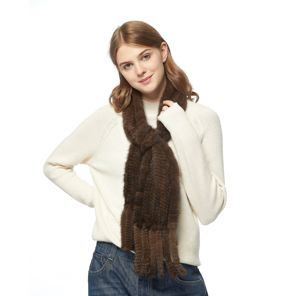 Womens Knitted Mink Fur Scarf For Winter Warm Shawl Scarves Fur Story FS050303