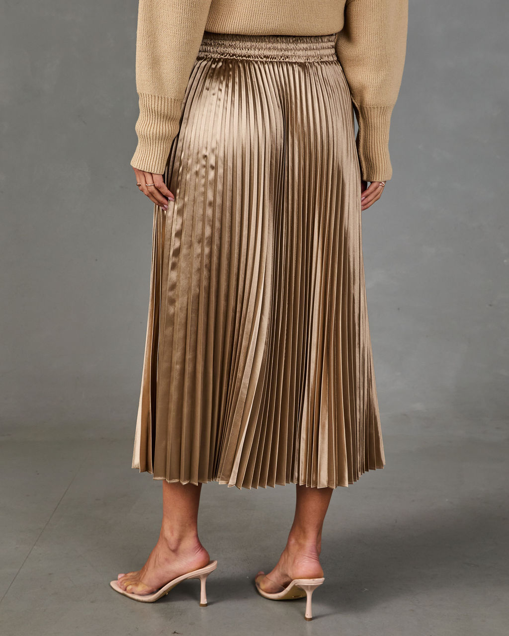 Home To You Pleated Satin Midi Skirt