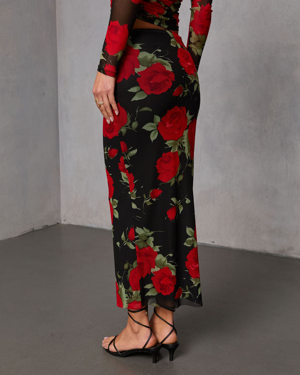 Warm Bloom Floral Mesh Maxi Skirt