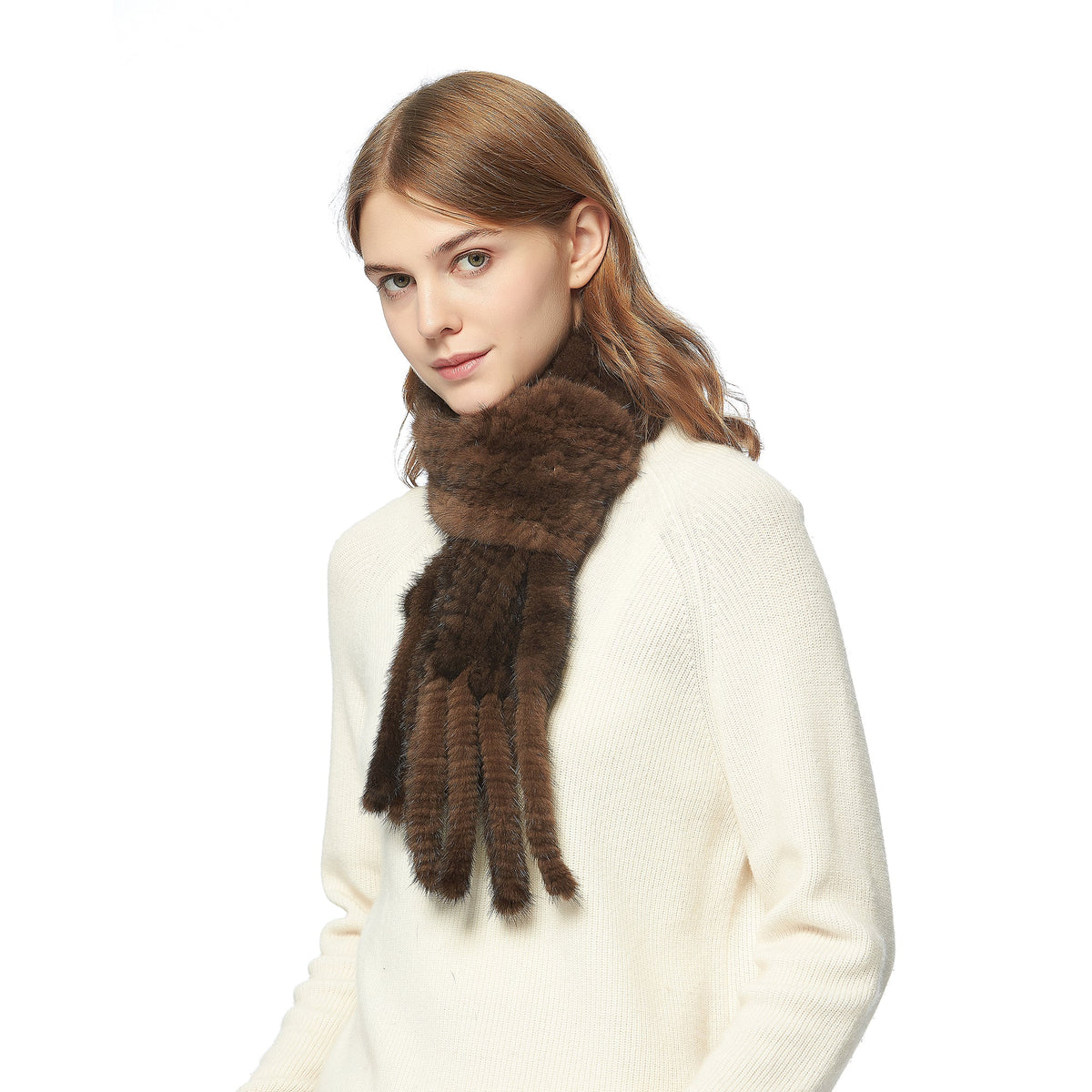 Womens Knitted Mink Fur Scarf For Winter Warm Shawl Scarves Fur Story FS050303