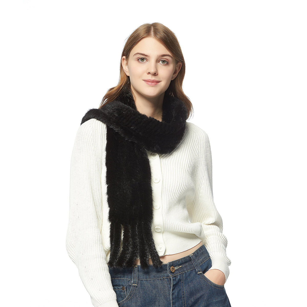 Womens Knitted Mink Fur Scarf For Winter Warm Shawl Scarves Fur Story FS050303