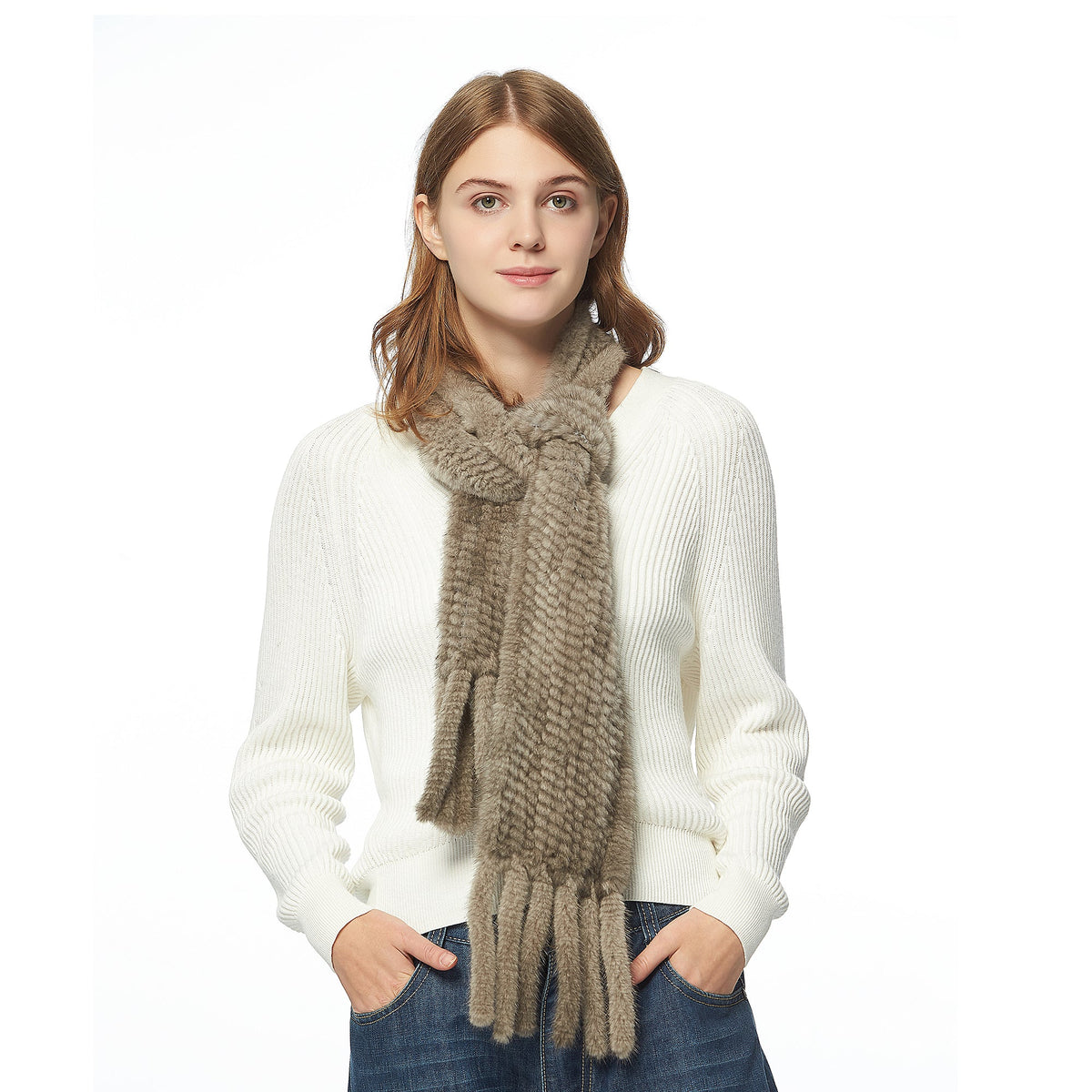 Womens Knitted Mink Fur Scarf For Winter Warm Shawl Scarves Fur Story FS050303