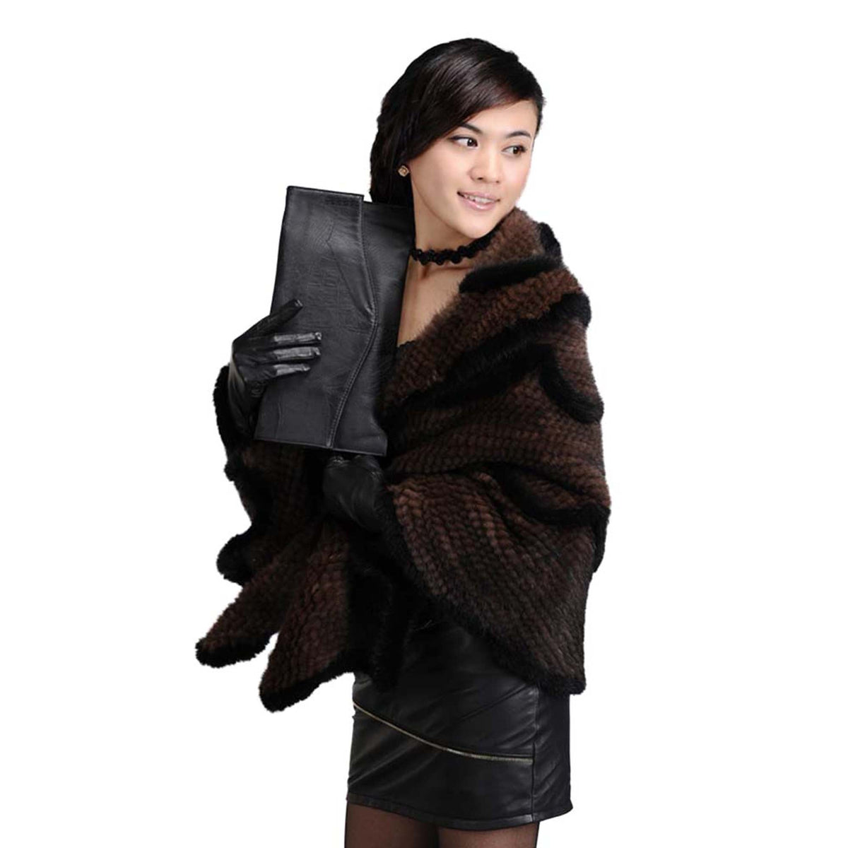 Womens Real Mink Fur Knitted Warm Shawl Natural Fur Poncho 16720
