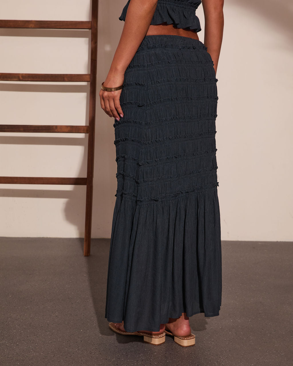 Sunlit Shore Smocked Drawstring Maxi Skirt