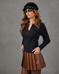 Warm Ritual Ribbed Knit Faux Collar Cardigan