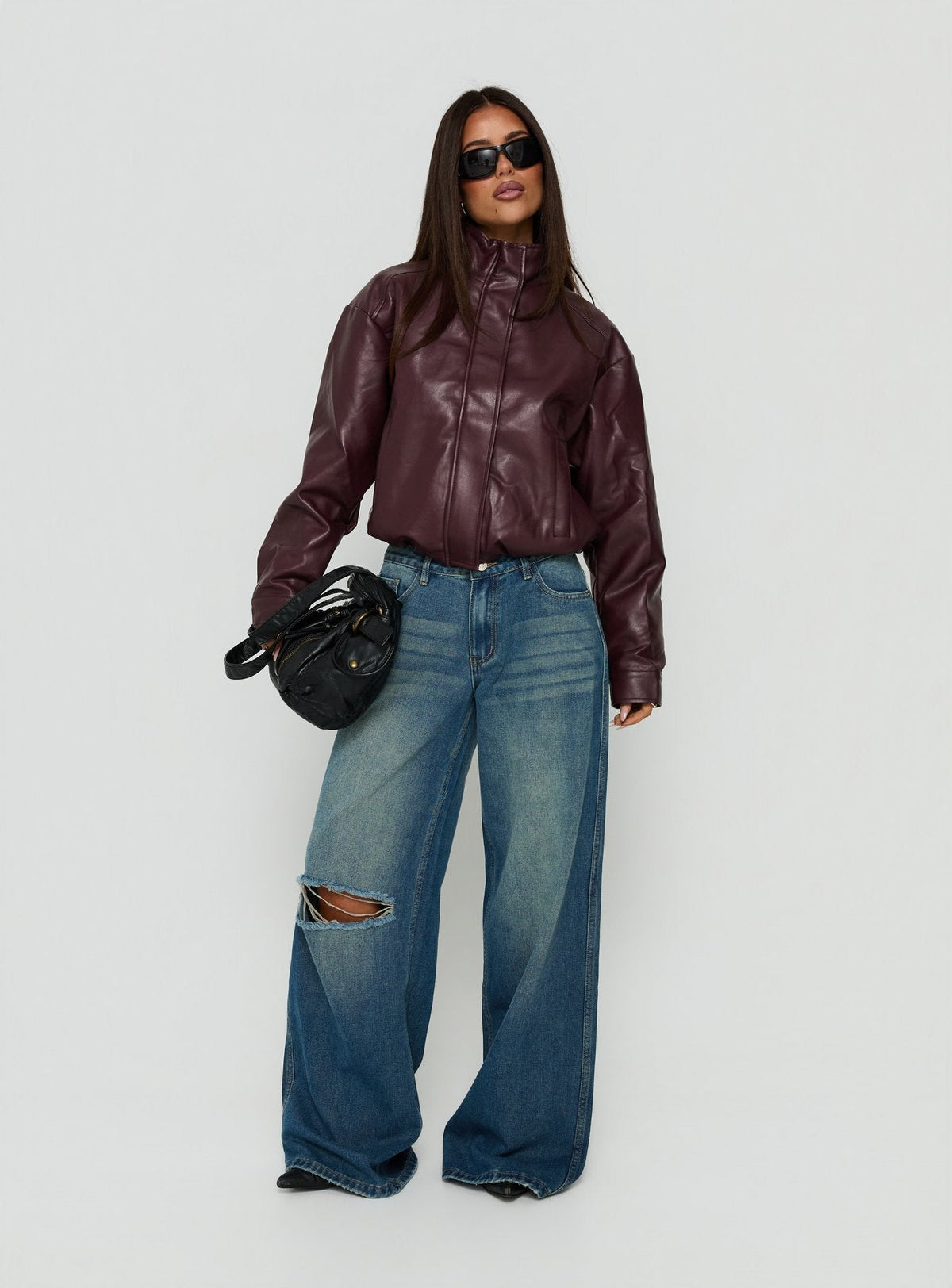 Ramos Low Rise Wide Leg Distressed Denim Jeans Dark Indigo