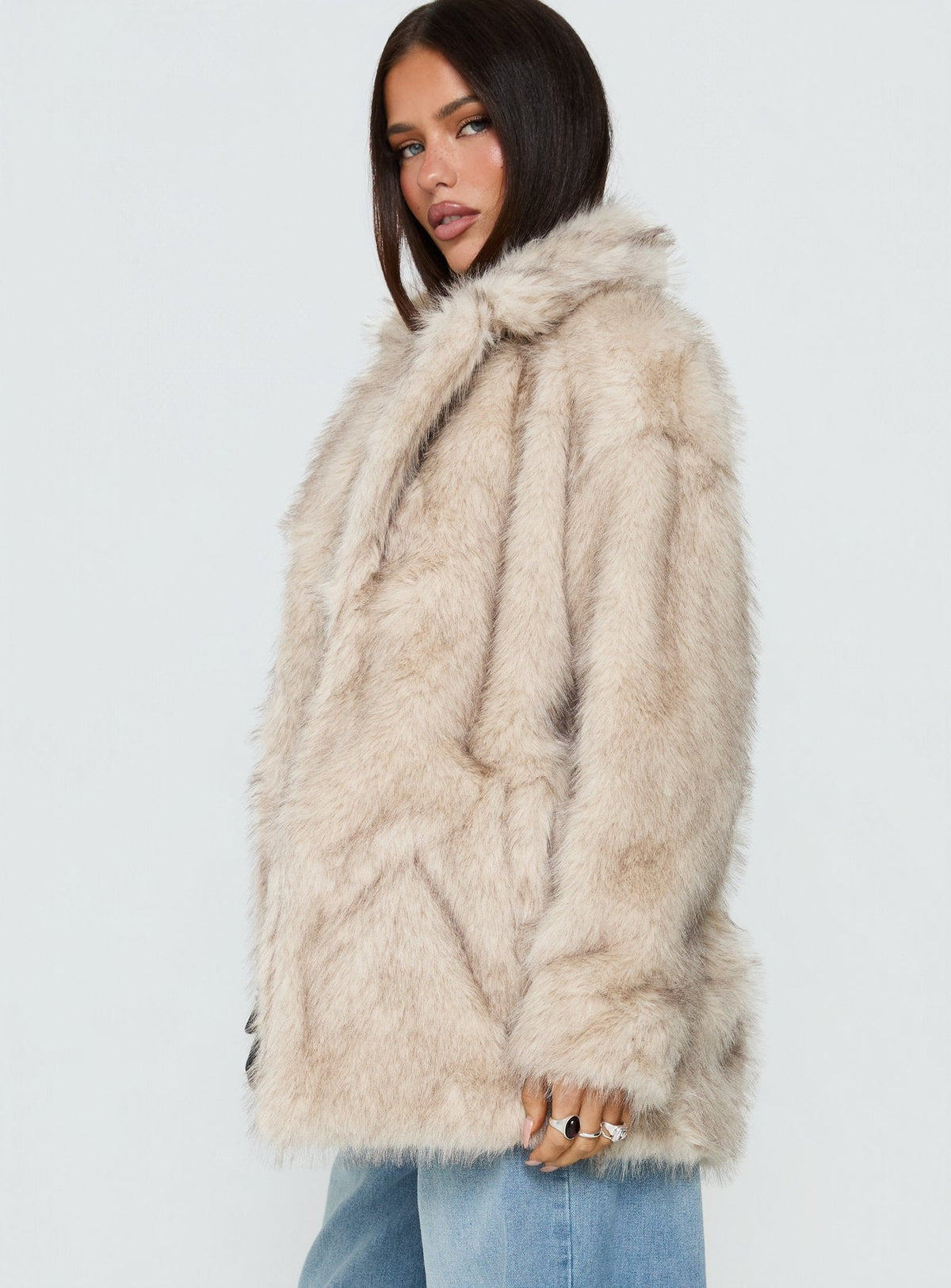 Clova Faux Fur Coat Grey