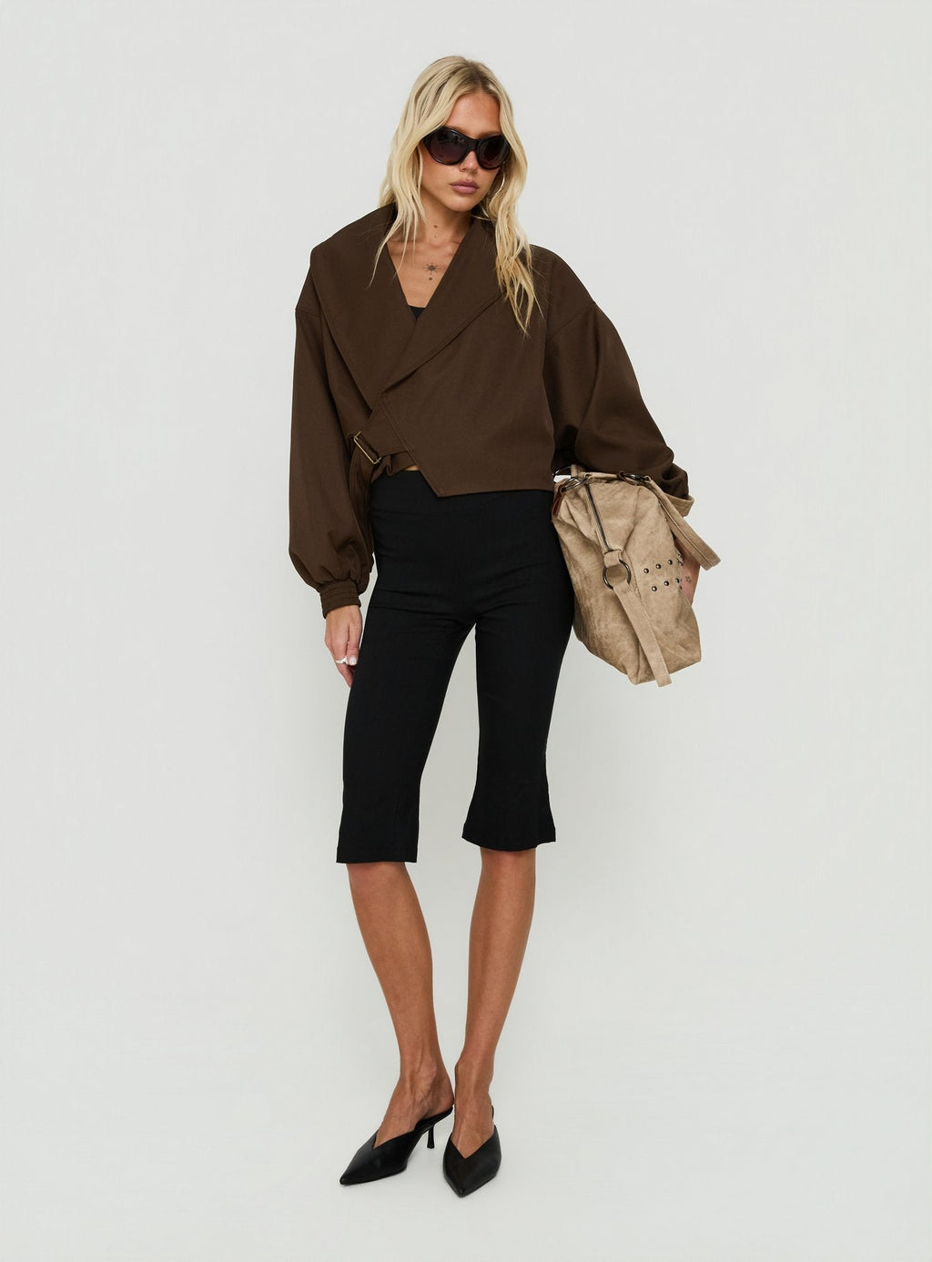 Adelaiide Cropped Wrap Trench Jacket Chocolate