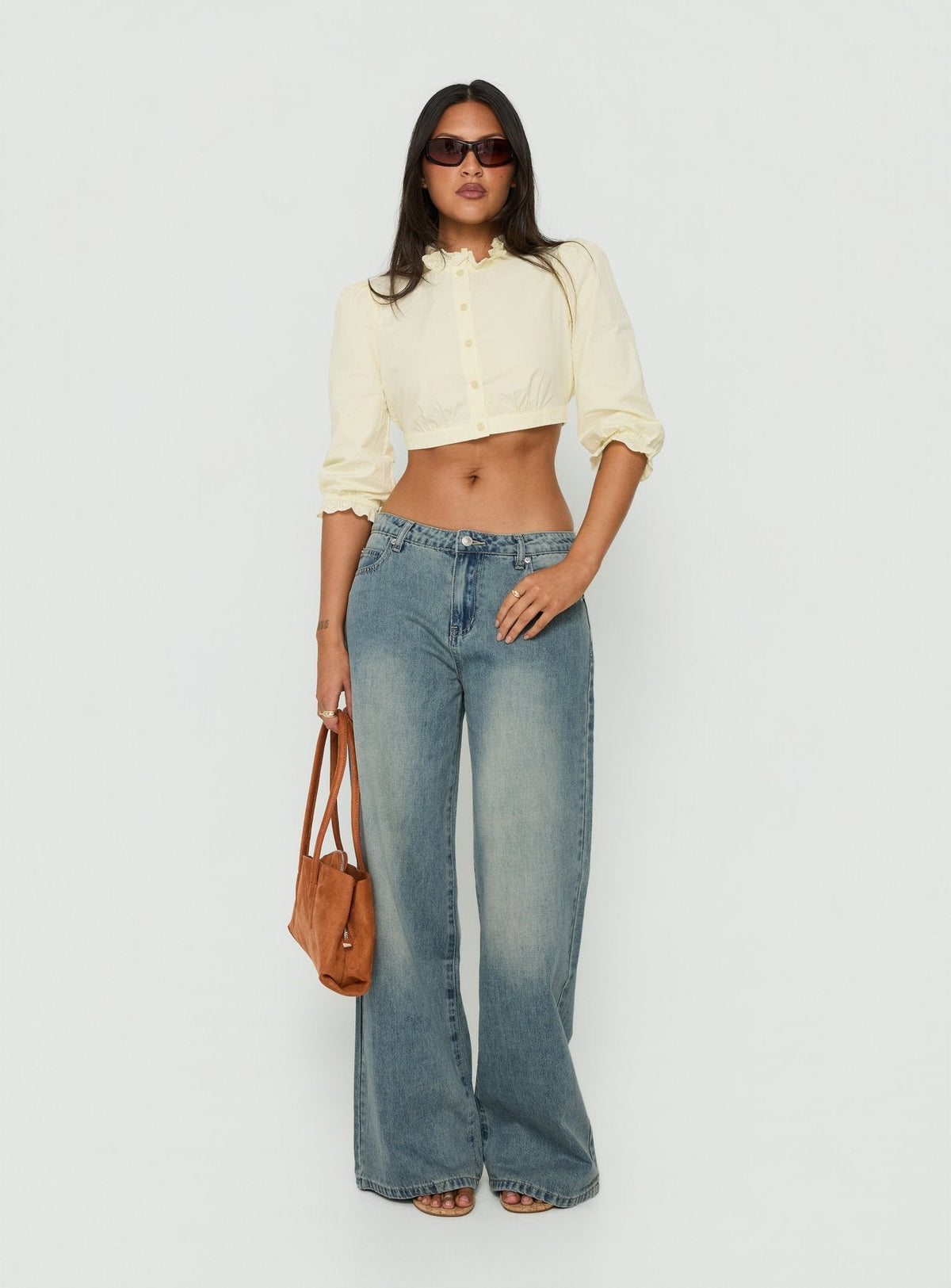 Karlos Low Rise Cinched Baggy Jeans Vintage Mid Blue Wash