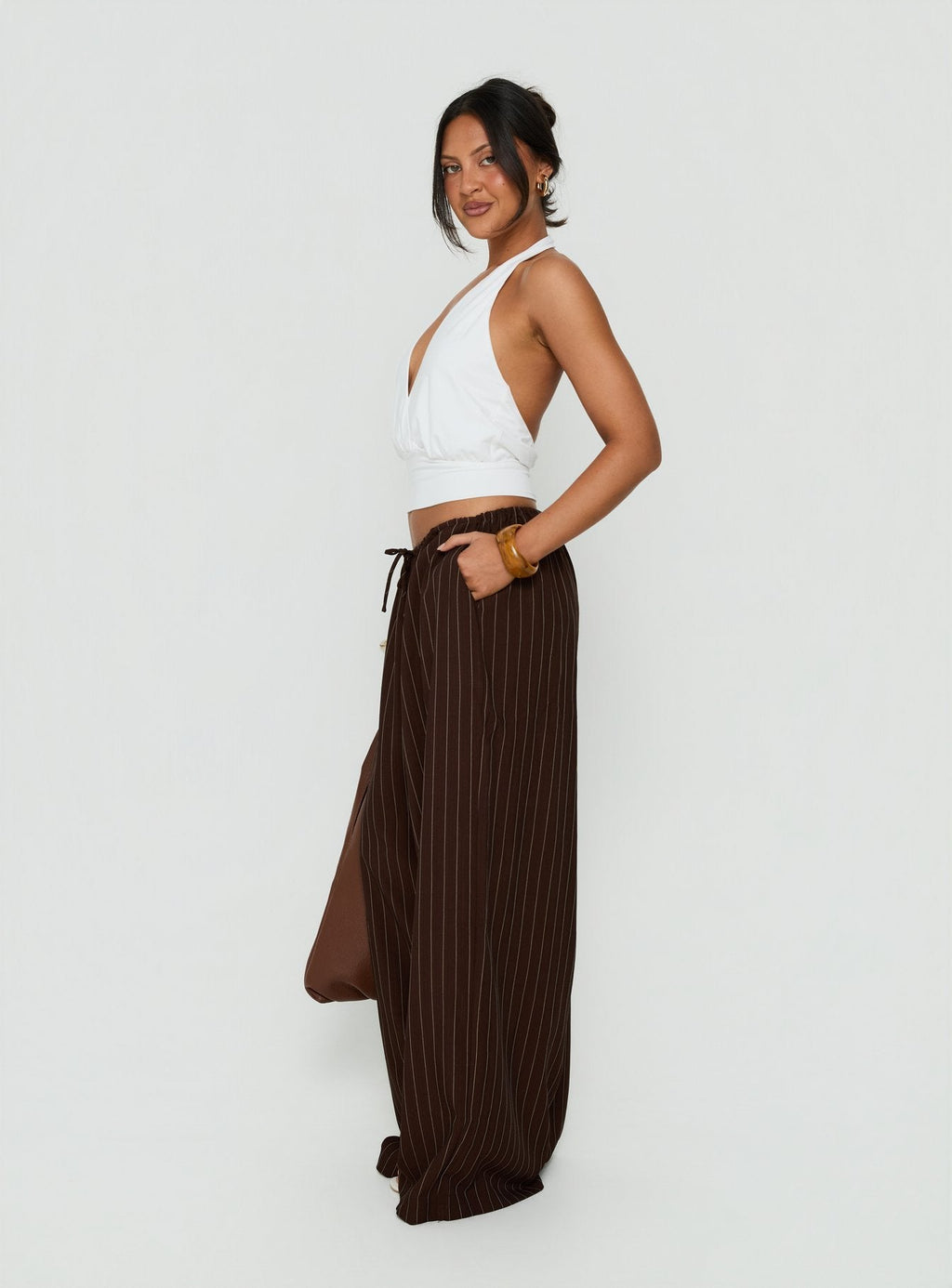 Bungala Oversized Relaxed Pants Brown Pinstripe