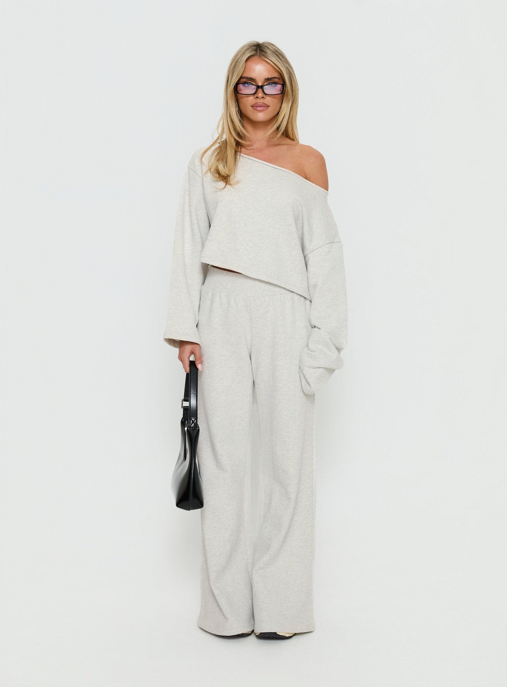 Retreat Raw Edge Off Shoulder Sweatshirt Snow Marle