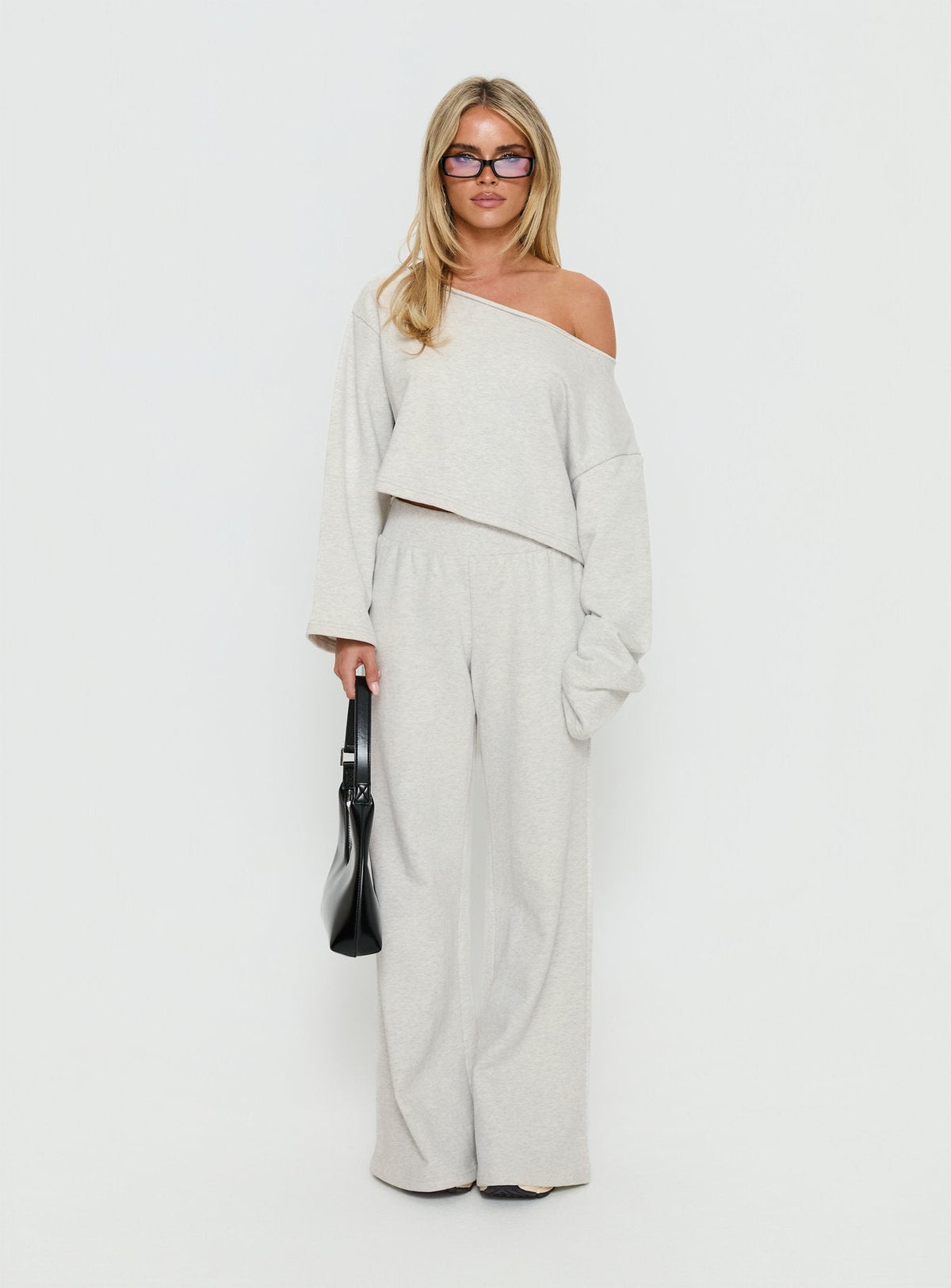 Retreat Raw Edge Off Shoulder Sweatshirt Snow Marle