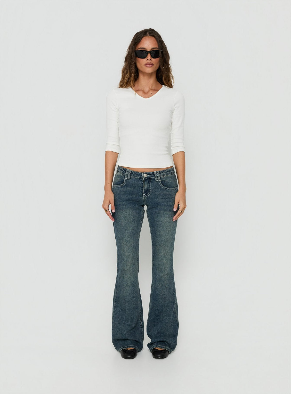 Clynee Ultra Low Rise Bootleg Jeans Dirty Blue
