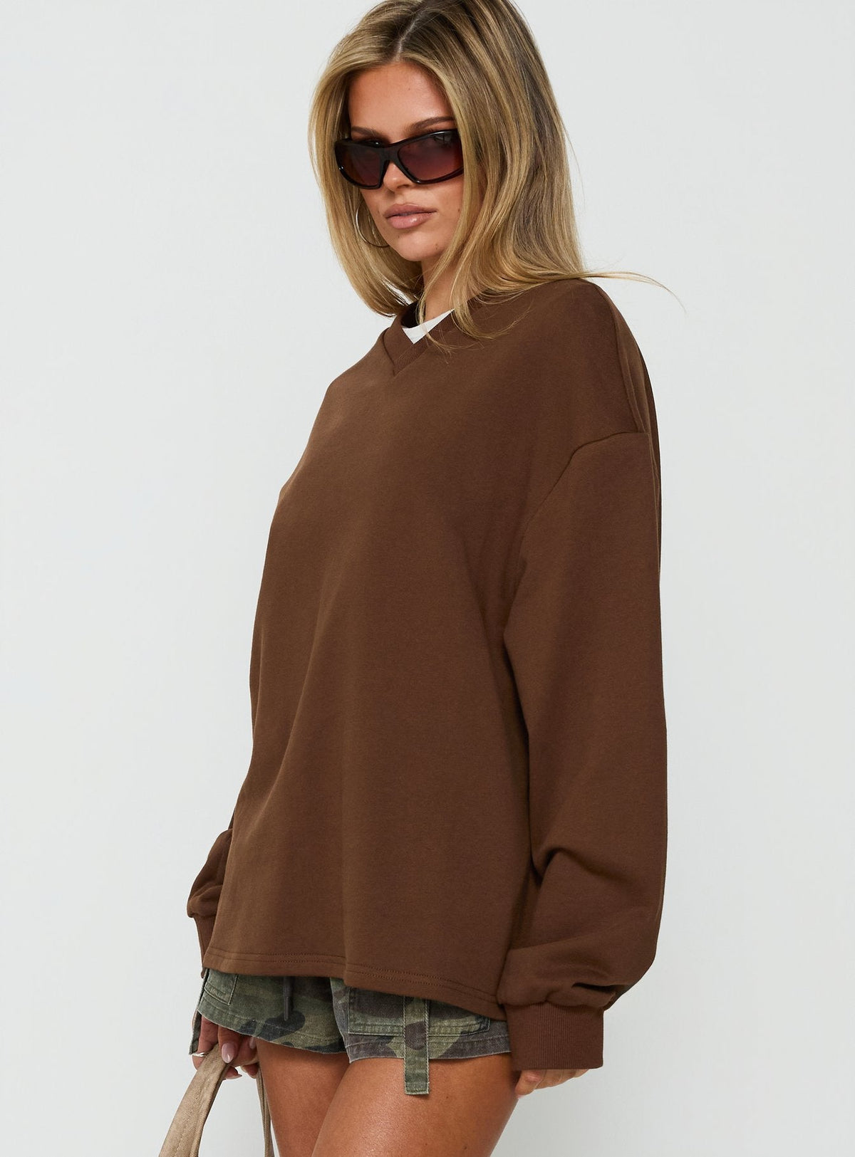 Opollo V Neck Sweatshirt Brown