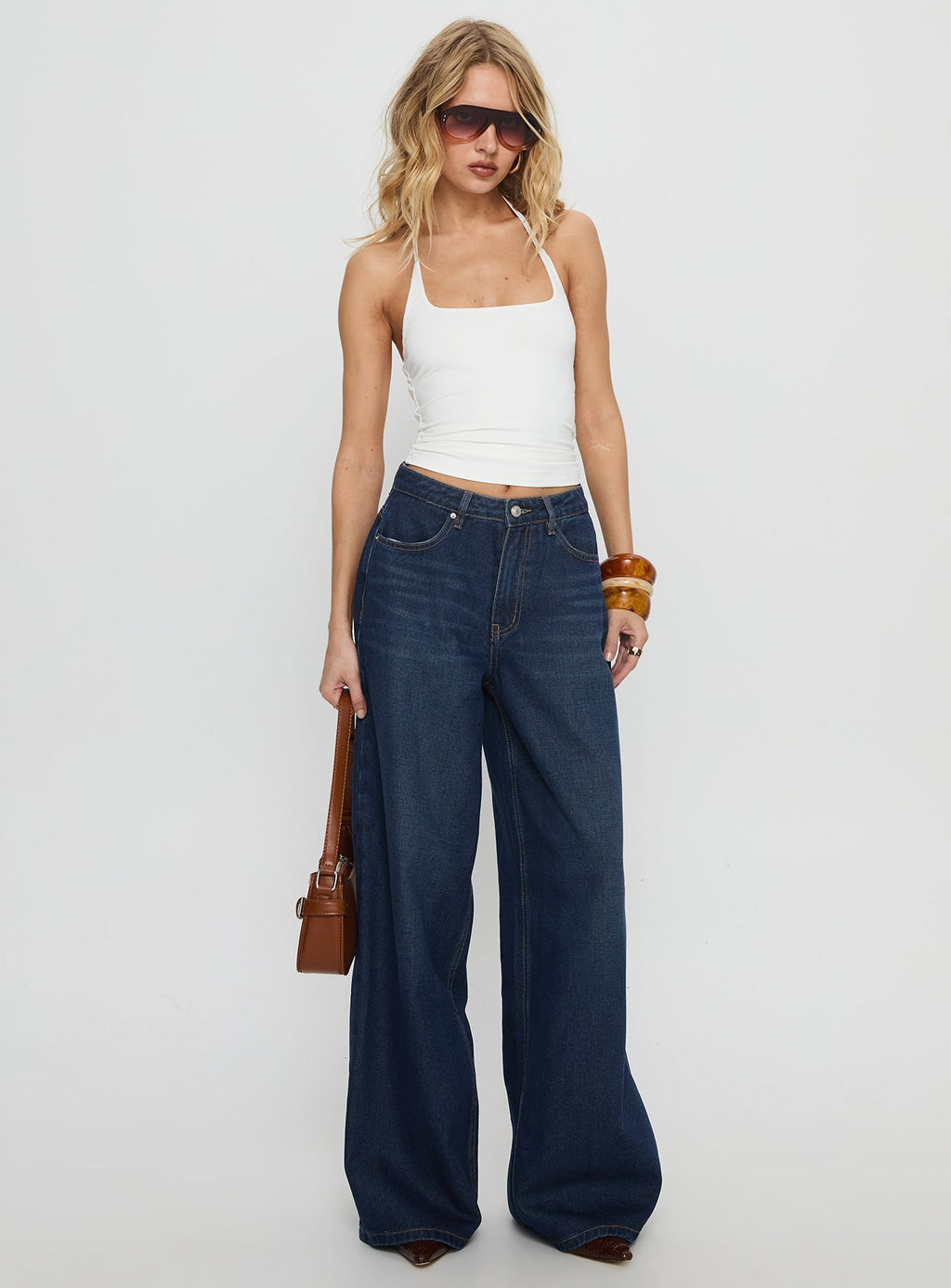 Naylor Mid Rise Wide Leg Jeans Mid Blue Denim Petite