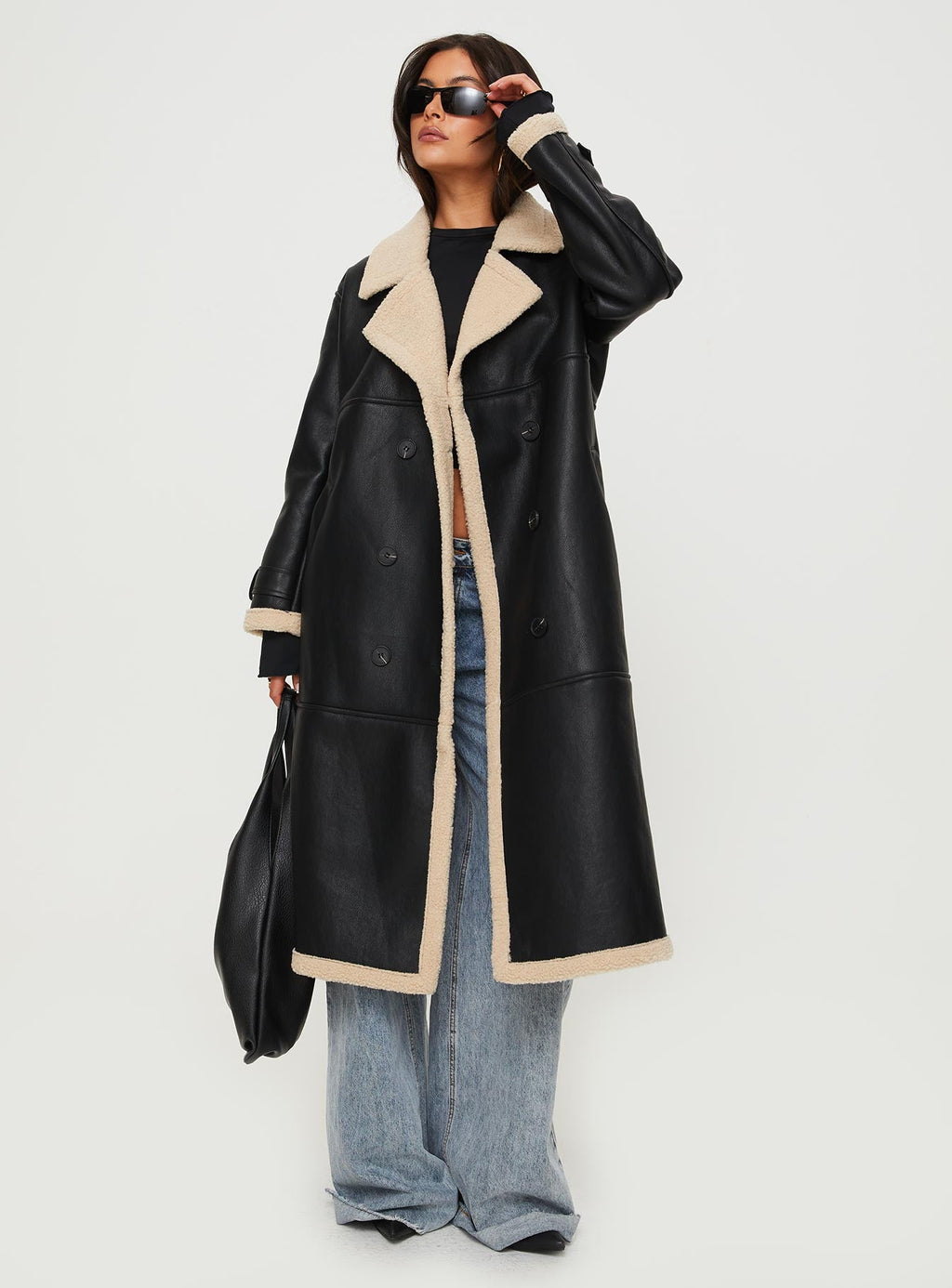 Day n Night Longline Shearling Coat Black