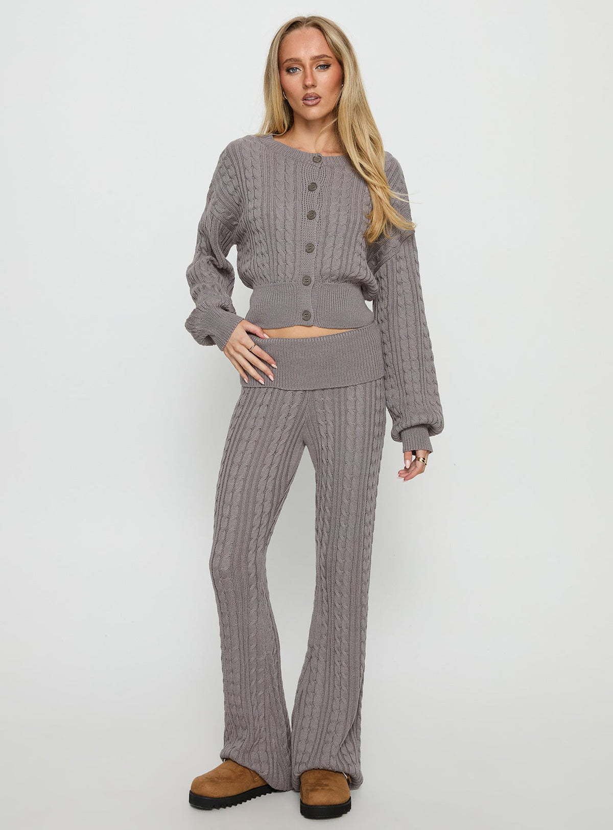 Baleigh Cable Knit Foldover Pants Grey