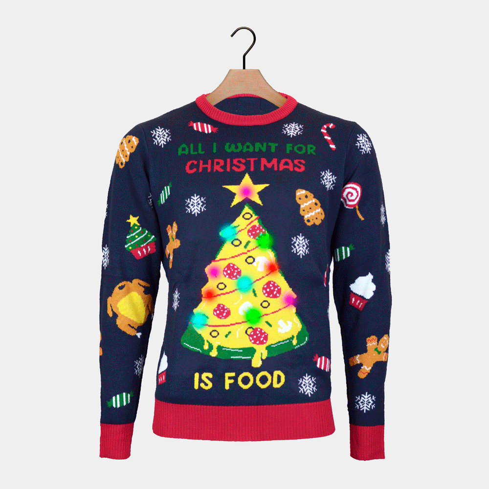 Womens LED light-up Ugly Christmas Sweater Christmas Food