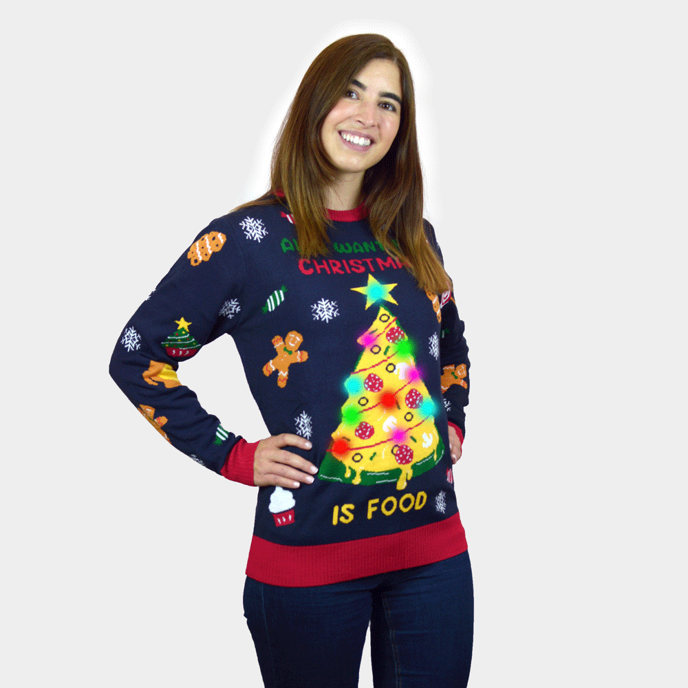 Womens LED light-up Ugly Christmas Sweater Christmas Food