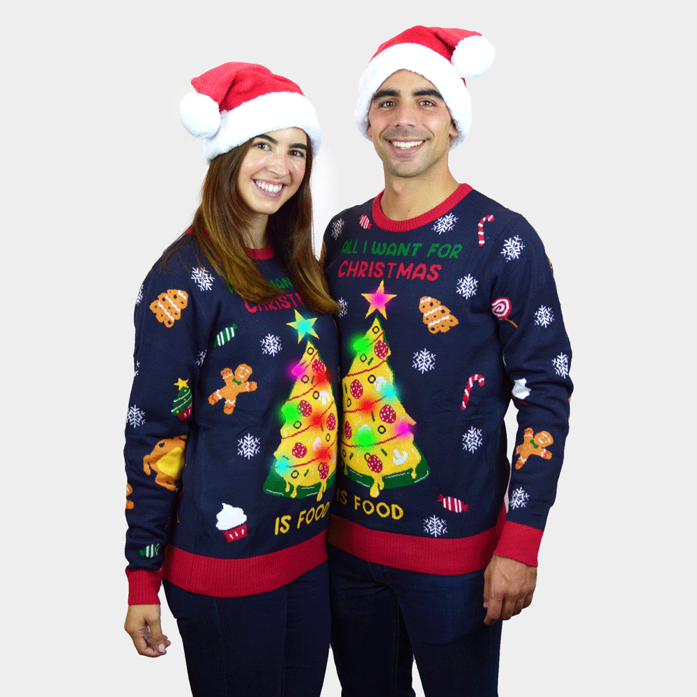 Womens LED light-up Ugly Christmas Sweater Christmas Food