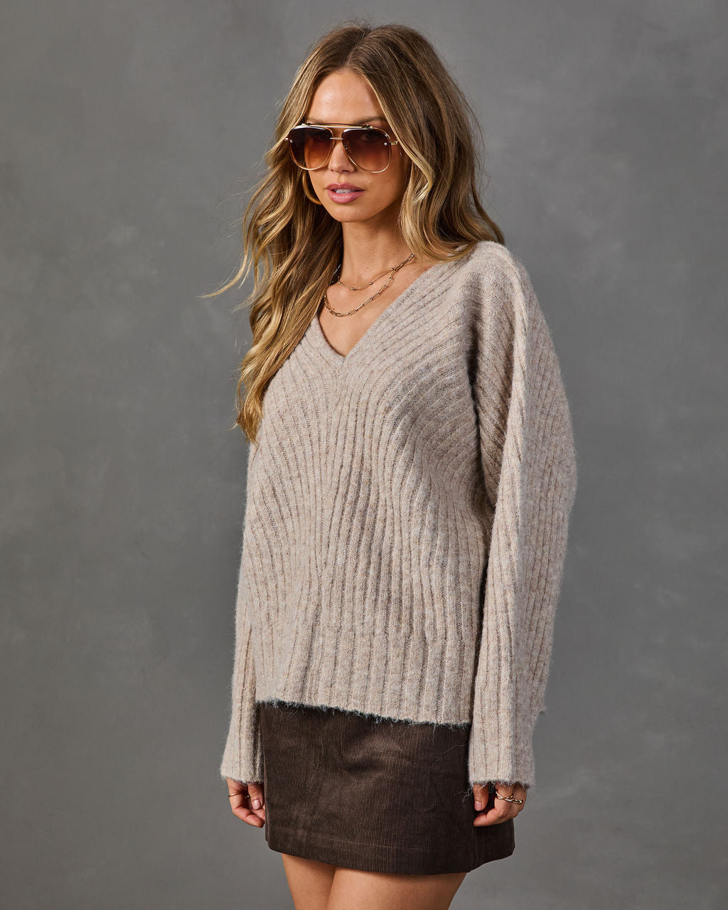 Marcos Ribbed Knit V Neck Sweater
